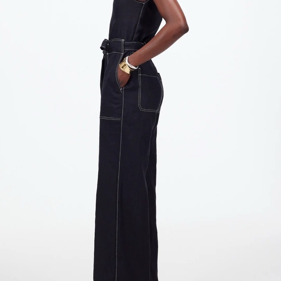 Madewell NWT Contrast-Stitch Relaxed Straight-Leg Jumpsuit in Linen size 10 - Picture 3 of 7